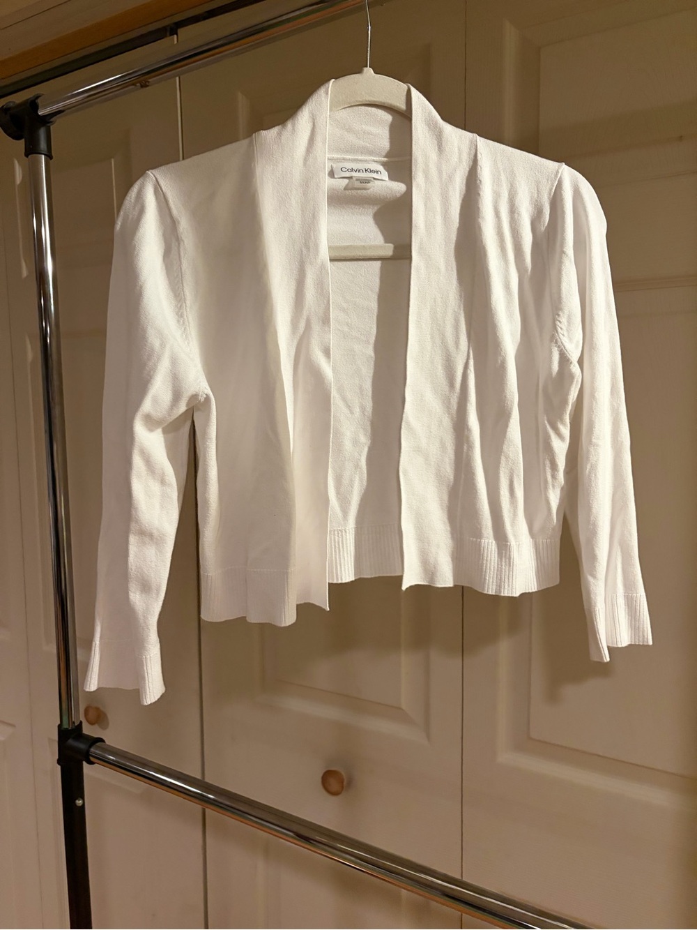 Calvin Klein Women's White Open Front Cropped Cardigan